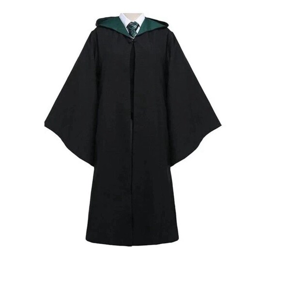 Slytherin Black with Green Lining Hooded Wizard Robe Cape Adult XXL Halloween - Picture 1 of 5